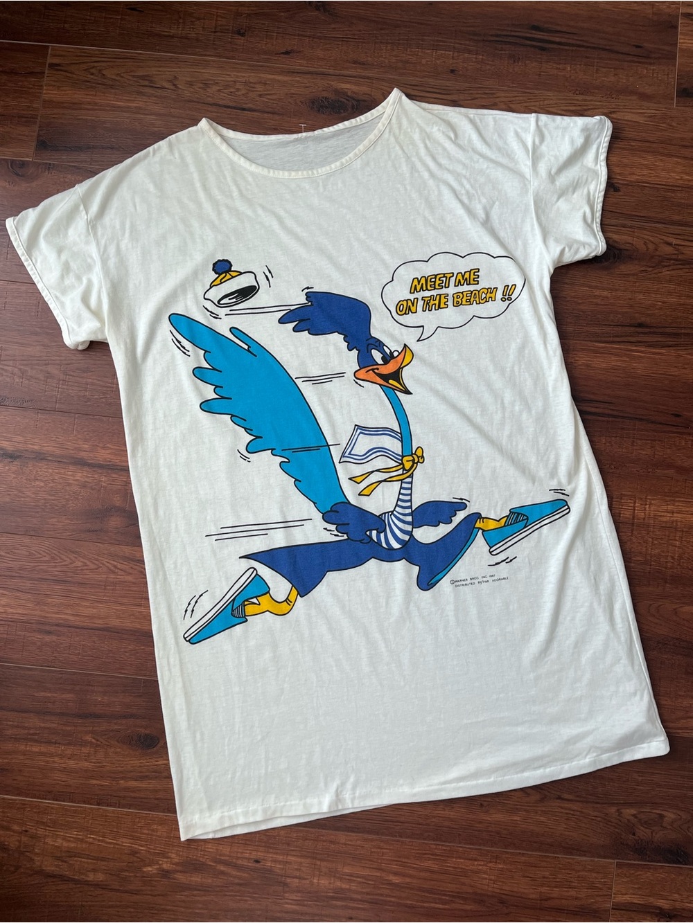 Vintage 80s Looney Tunes Road Runner Beach Swim Cover Up T- Shirt Dress M-XL